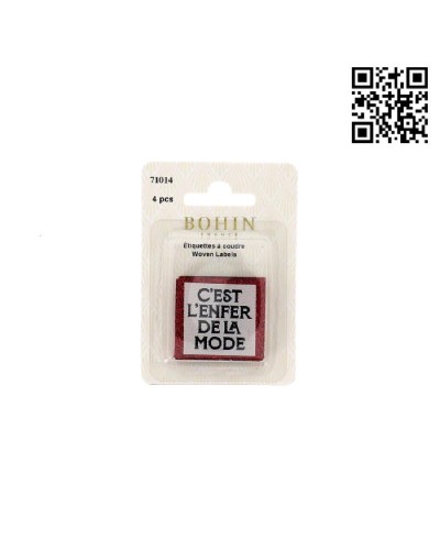 ETIQUETA PARA COSER "C'EST L'ENFER DE LA MODE" - CUADRADO 3,5CM | PACK 4 UND - BH71014