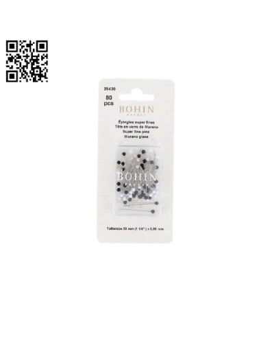 ALFILERES BOHIN CABEZA VIDRIO - BLANCO Y NEGRO 30MM  - 80 UND BH26430