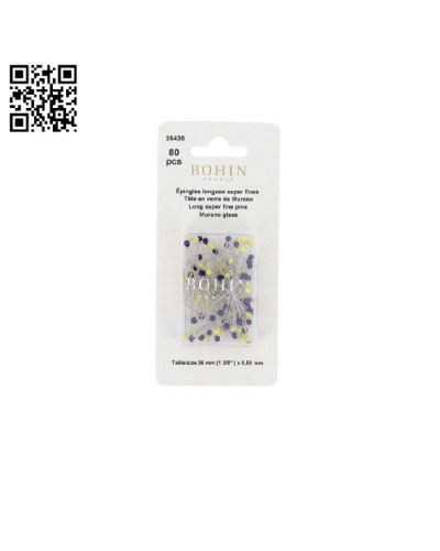 ALFILERES BOHIN CABEZA VIDRIO - AMARILLO Y AZUL 36MM  - 80 UND BH26436