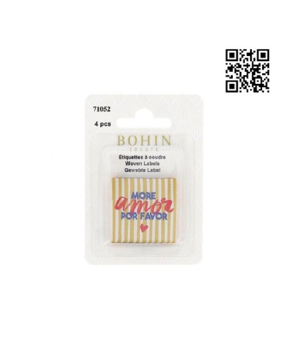 ETIQUETA PARA COSER "MORE AMOR POR FAVOR" - CUADRADO 3,5CM | PACK 4UND - BH71052